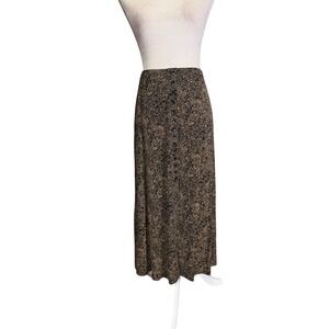 Briggs New York Petite Small Black Tan Paisley Button Front Maxi Skirt Vintage